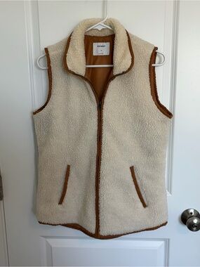 Old Navy Cream Sherpa Vest with Brown Trim